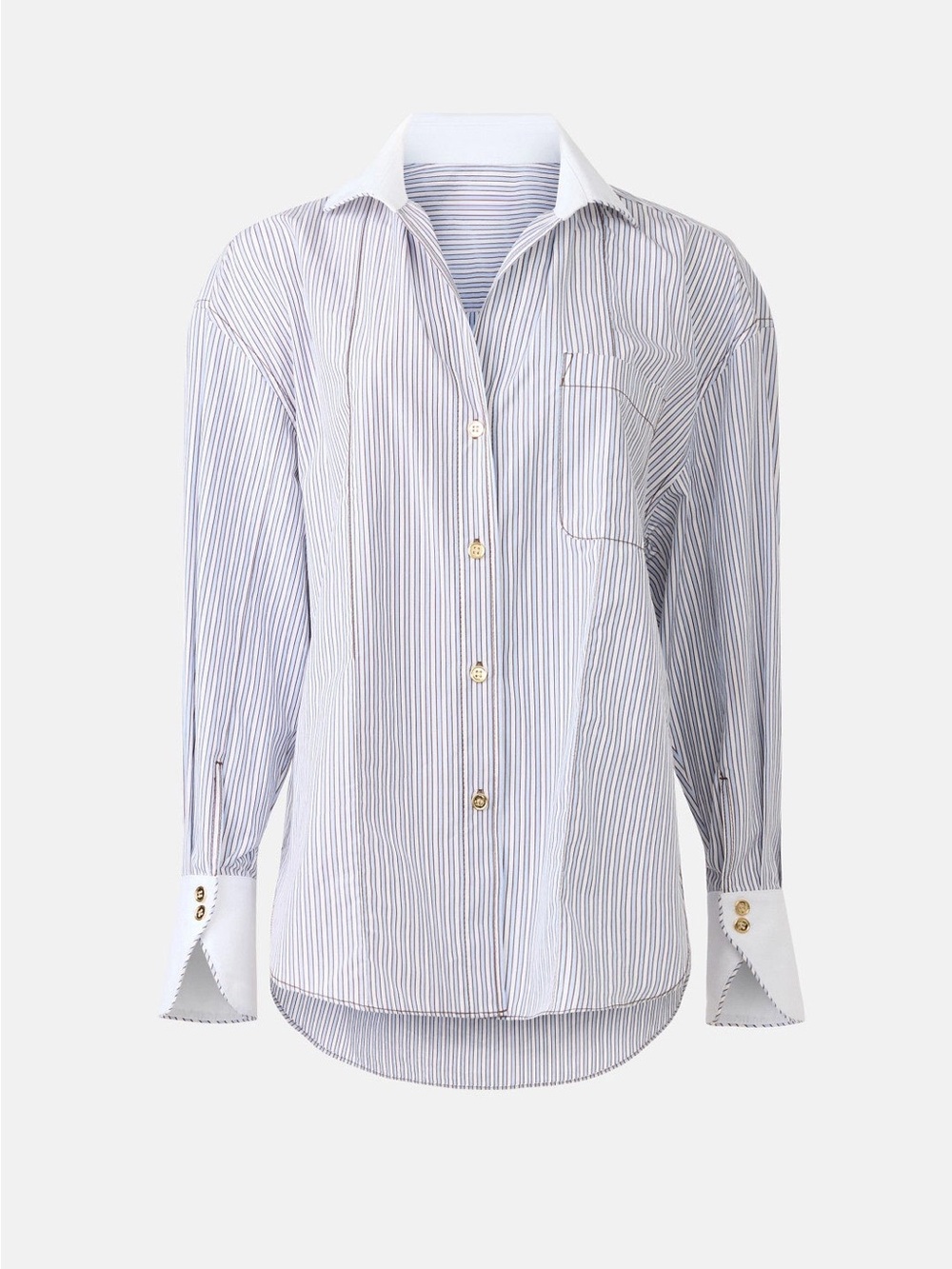 Sandro White-Collar Blue Pinstripe Dress Shirt
